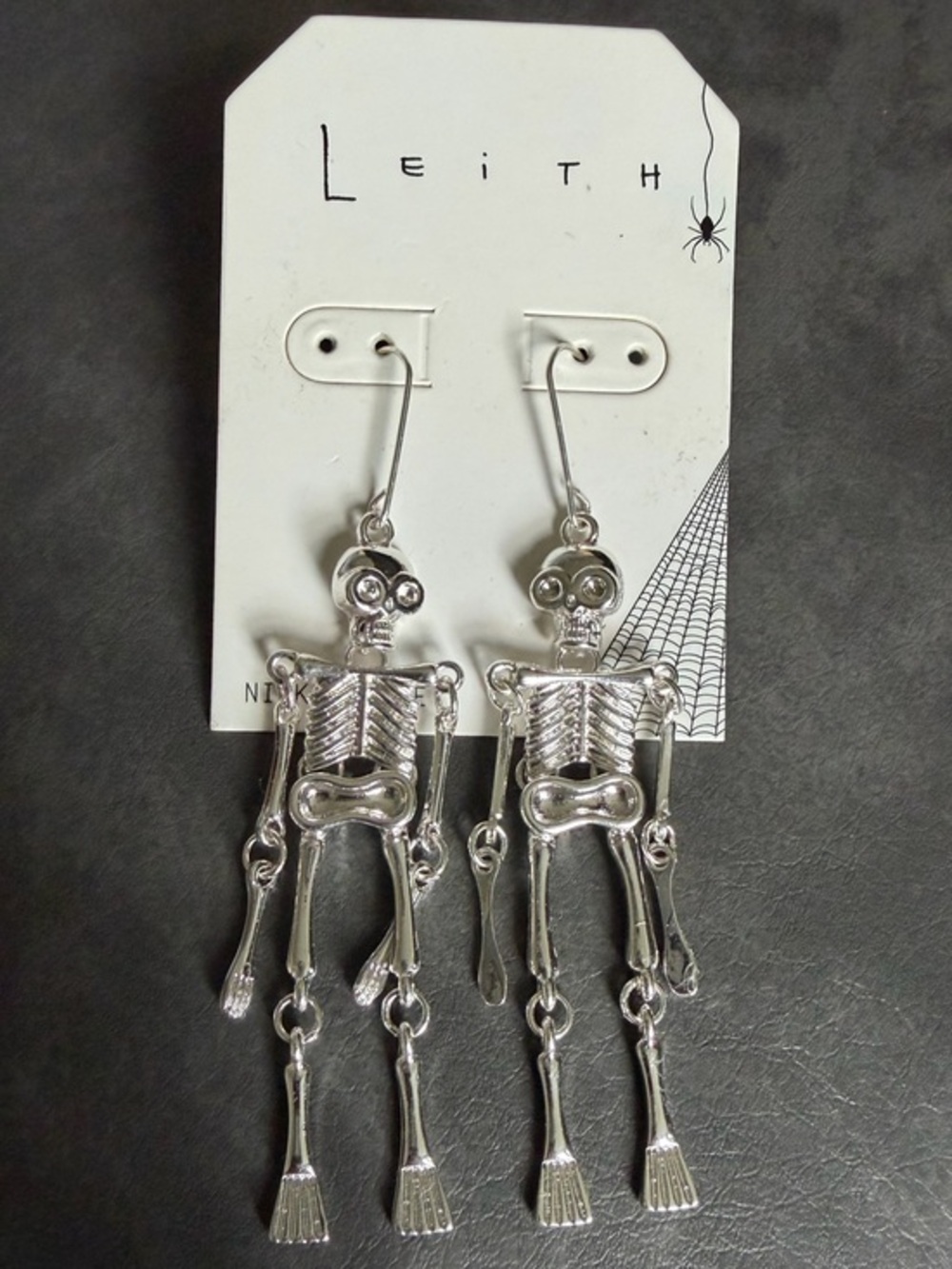 Leith Silver-Tone Halloween Dangling Skeleton Drop Earrings Nickel Free NWT